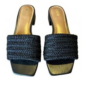 Maeve Black Crocheted Slide Sandals with Block Heel